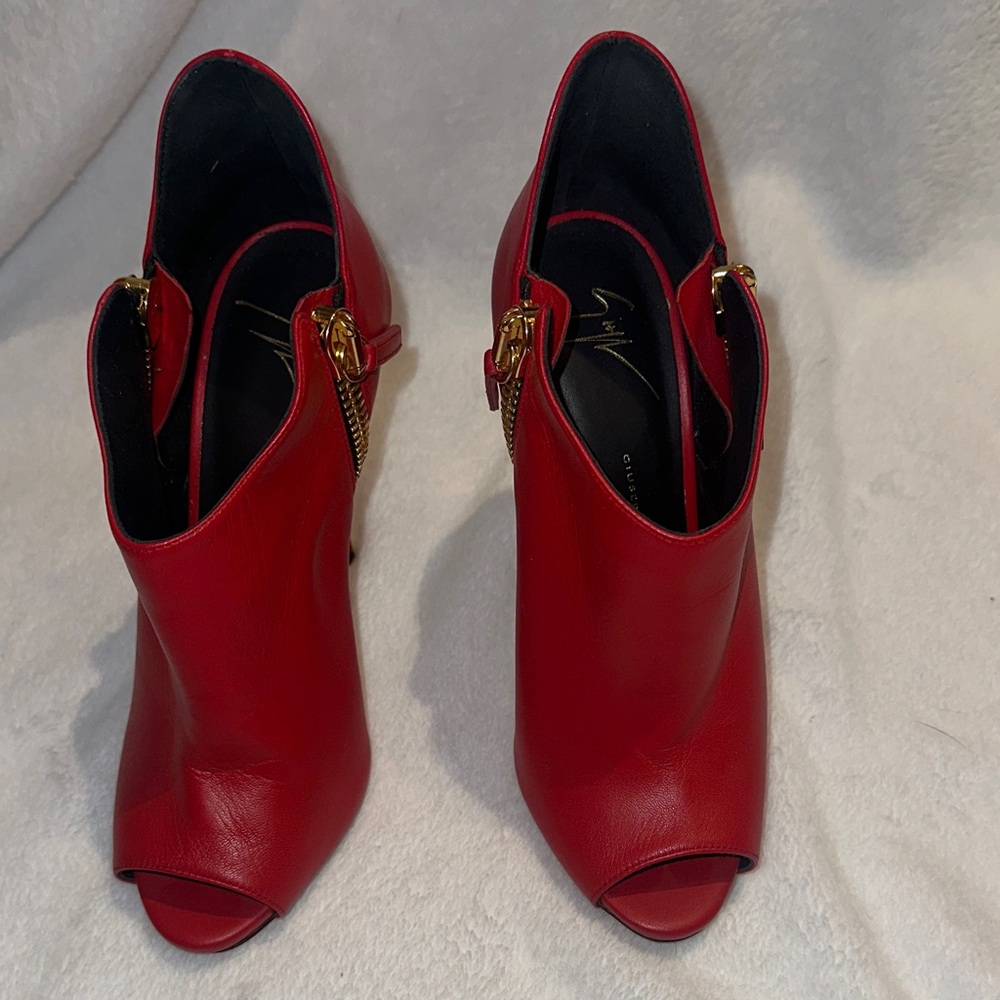 Giuseppe Zanotti Red Peep-Toe Heeled Boots